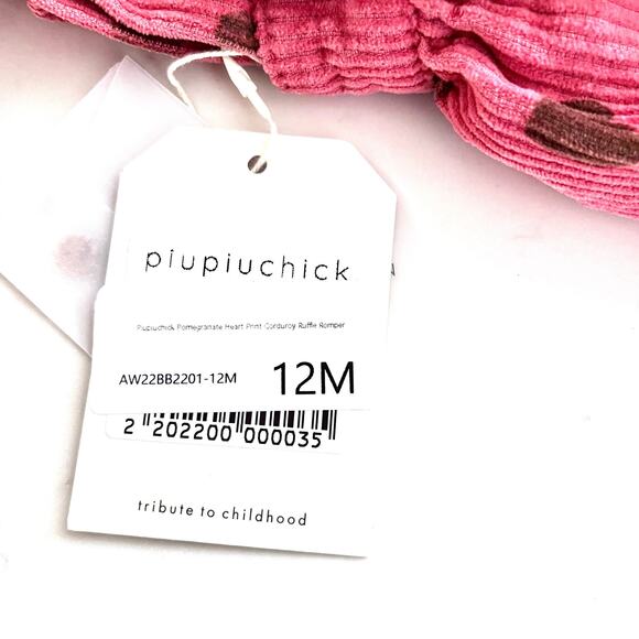 PIUPIUCHICK pomegranate hearts corduroy bubble romper 9-12 months NWT - Picture 7 of 9